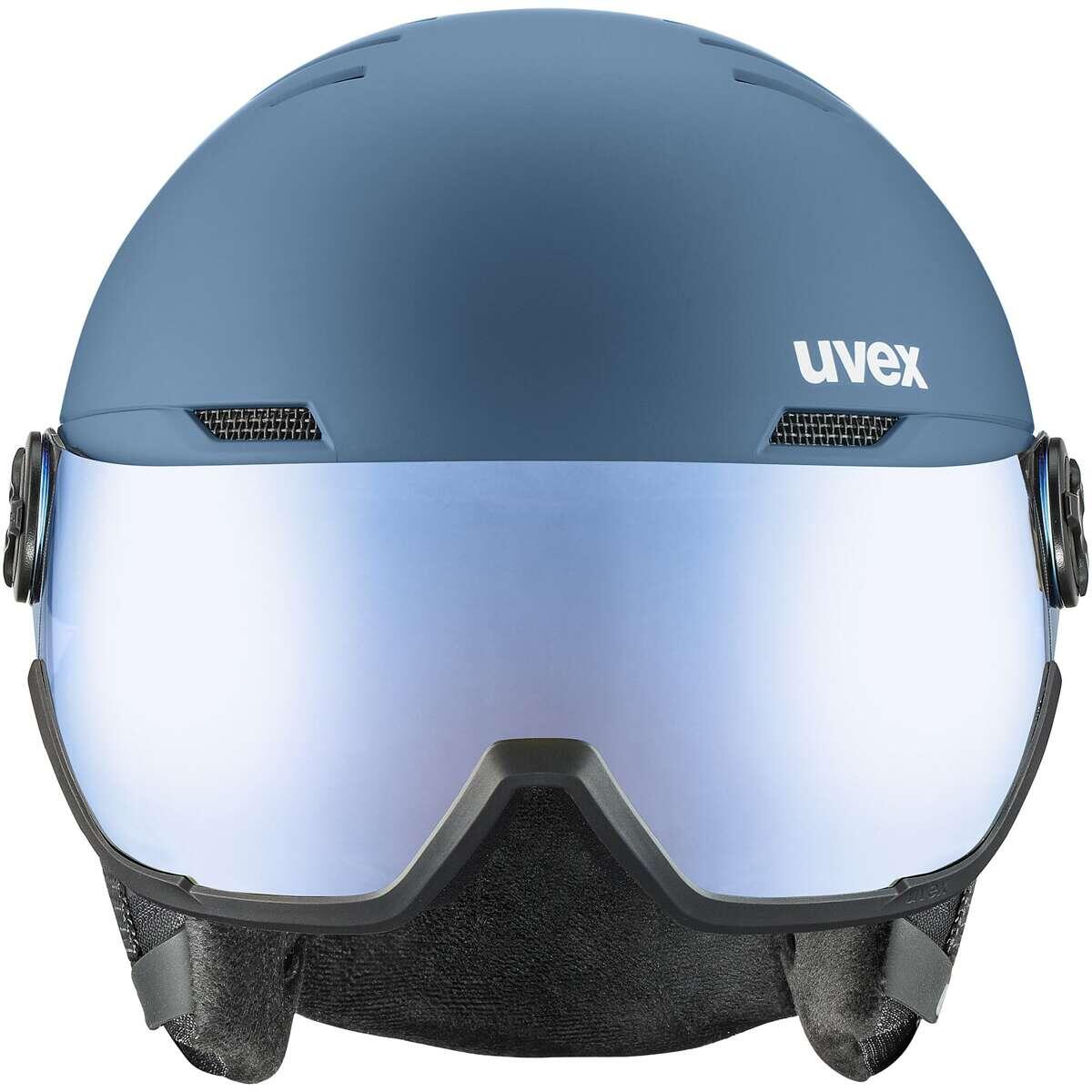 Uvex Wanted Visor, kask narciarski z przyłbicą, niebieski