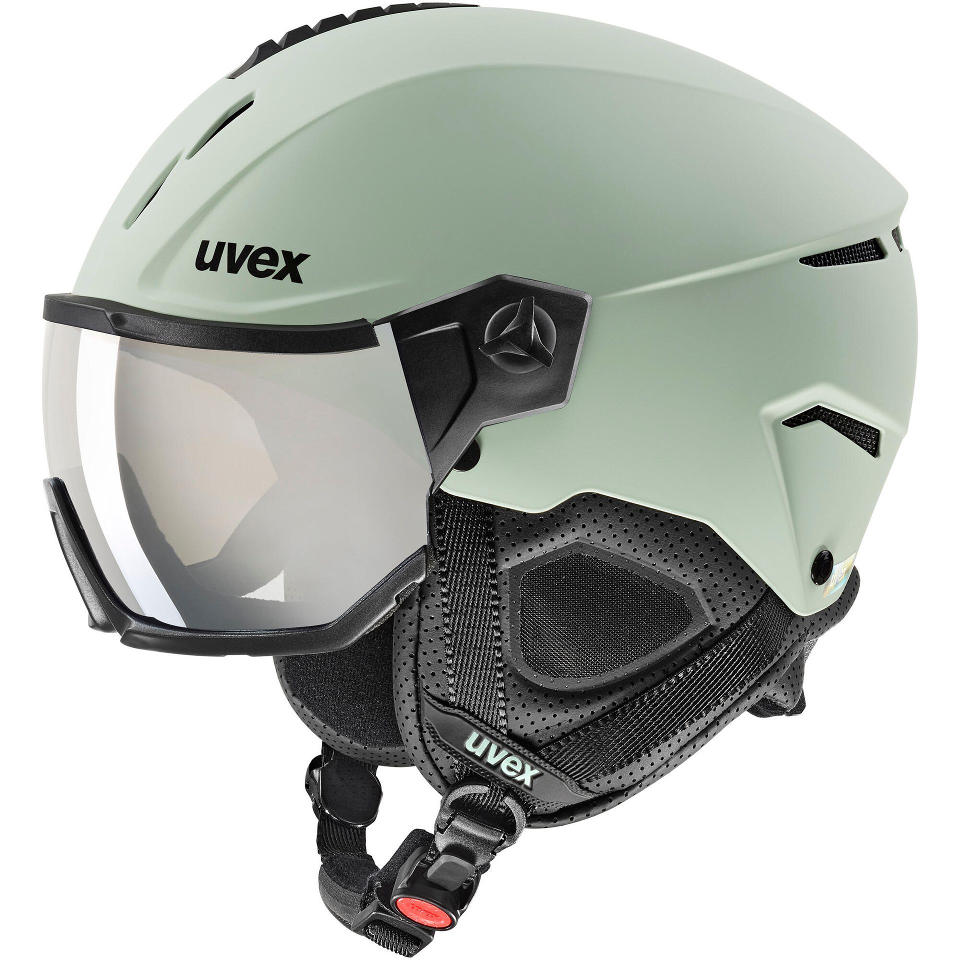 Uvex Instinct Visor, kask narciarski z przyłbicą, jasnozielony