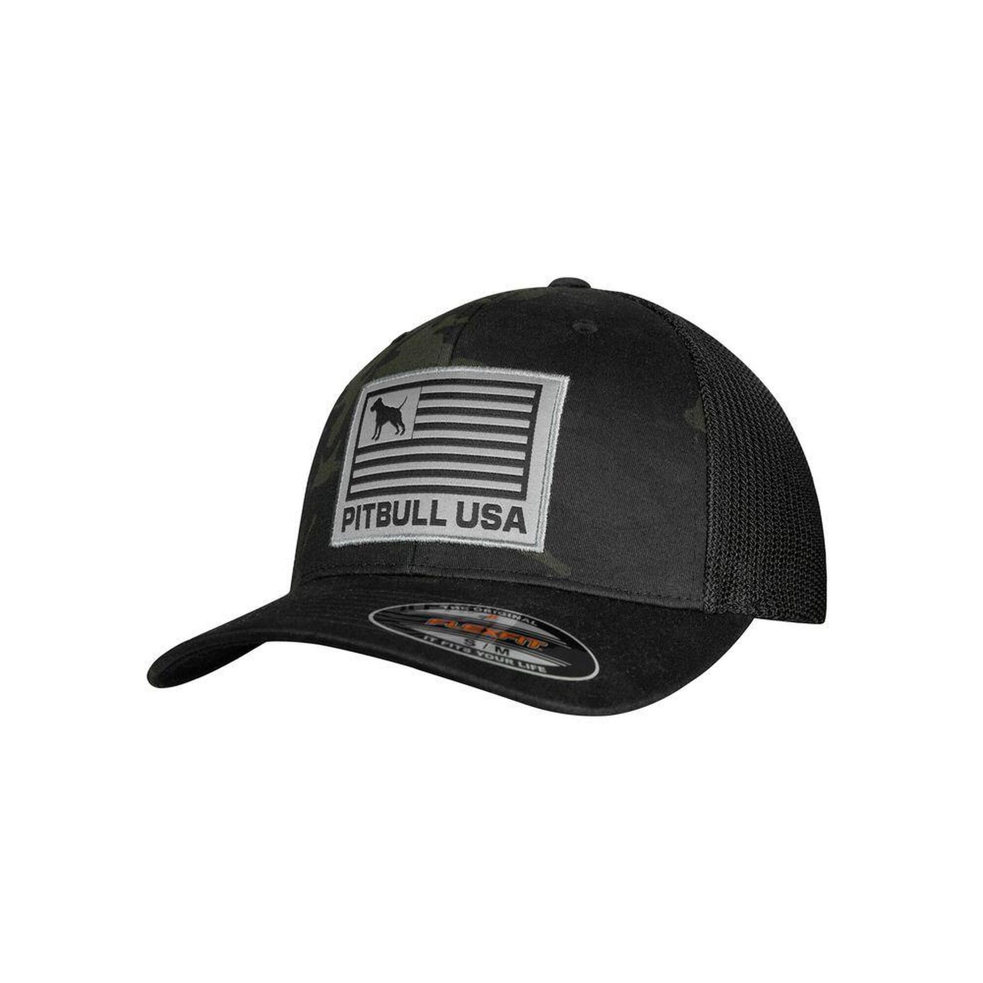 Czapka PITBULL Mesh Full Cap Pitbull USA Flexfit Multicam Trucker '25 - Czarna  L/XL