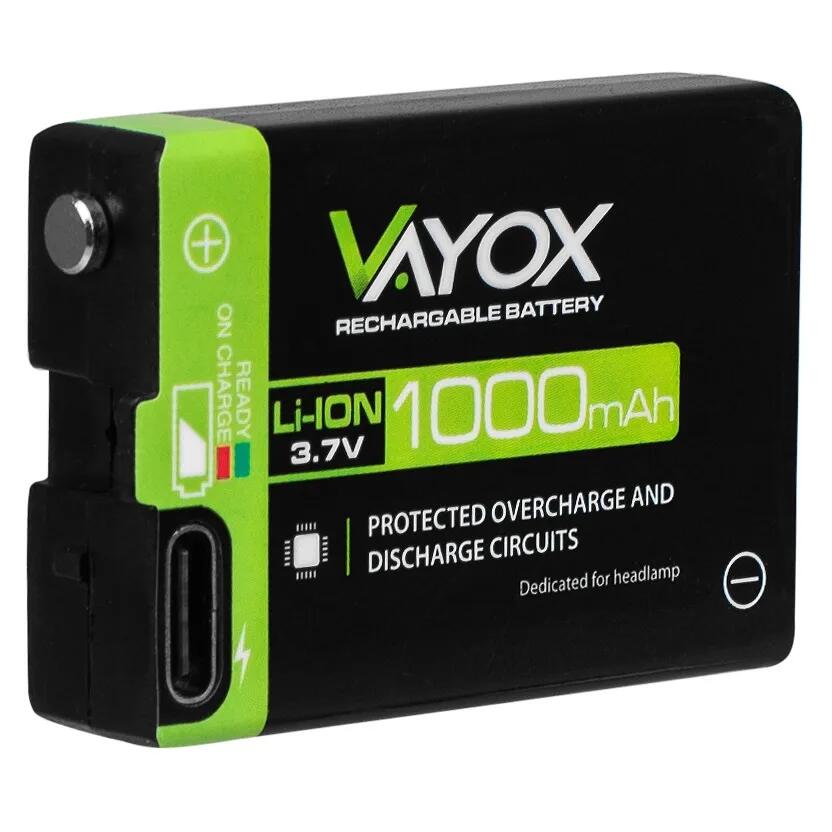 AKUMULATOR DO LATAREK CZOŁOWYCH VAYOX USB-C 3,7V 1000mAh VA0303