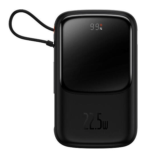 Baseus Qpow Digital Display powerbank z szybkim ładowaniem 10000mAh 22,5W QC/PD/SCP/FCP z wbudowanym kablem USB-C czarny