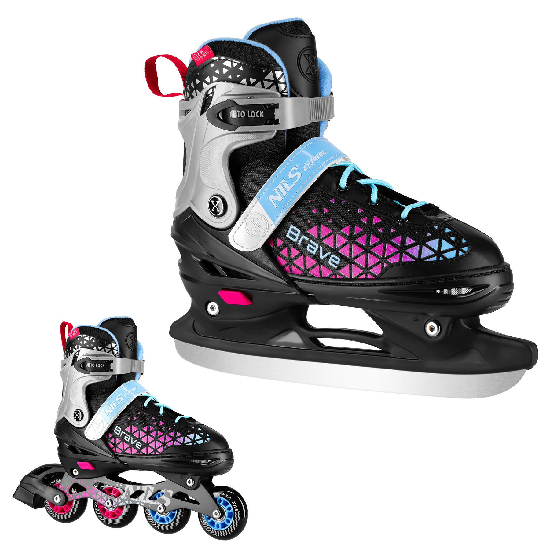 Łyżworolki NILS EXTREME Brave NH18190A 4w1 ( 34-38) Czarno-różowy