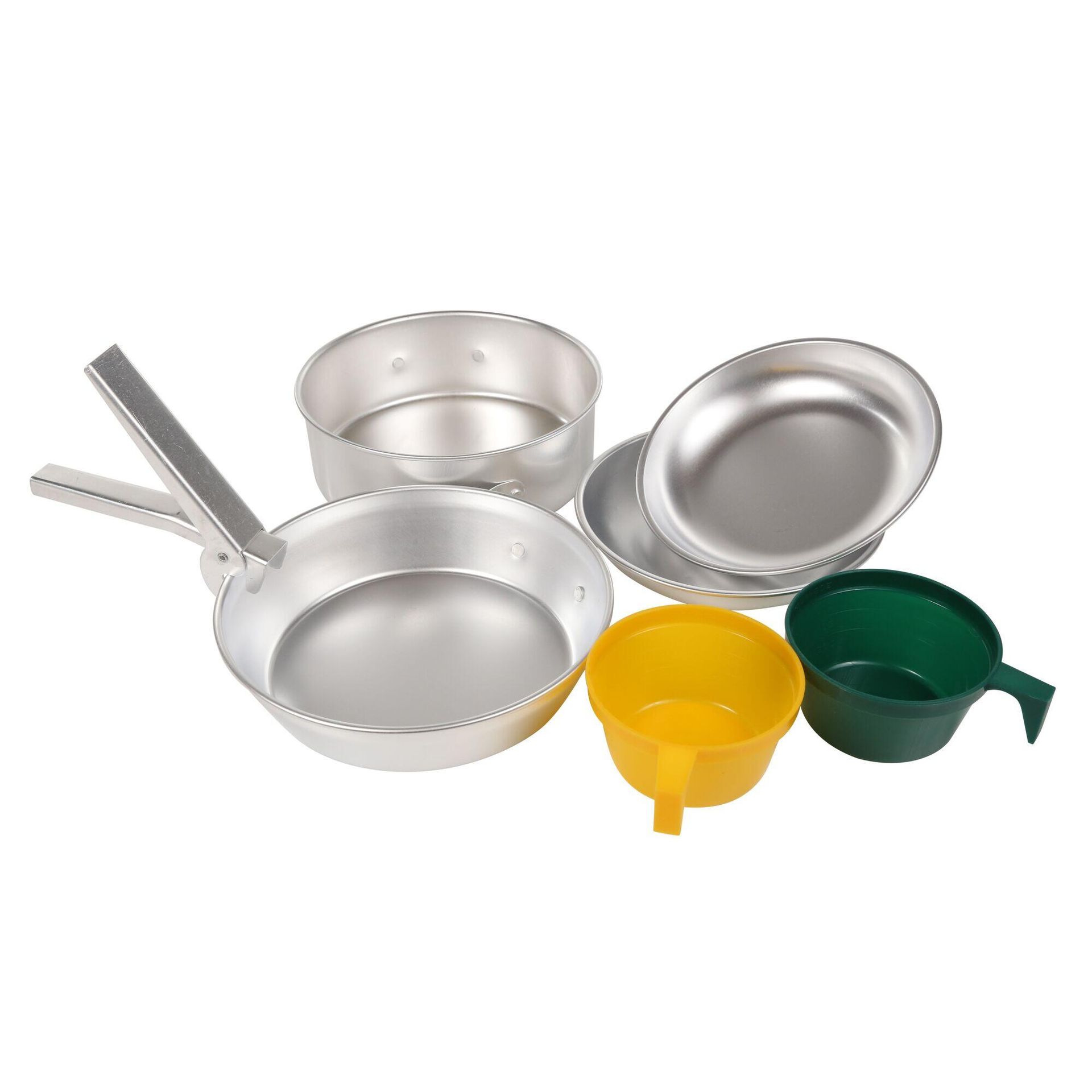 Regatta 2 osoby Stainless Steel POTS Pan i Plastic miseczki kemping Cook Set, jeden rozmiar RCE081   6XE000