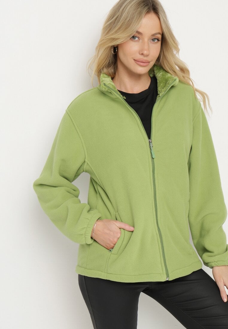 Jasnozielony Klasyczny Polar ze Ściągaczami przy Rękawach Paradi