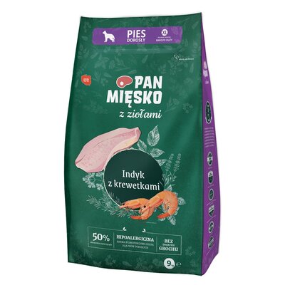 Pan Mięsko Karma dla Psa Indyk z krewetkami chrupki XL 9 kg