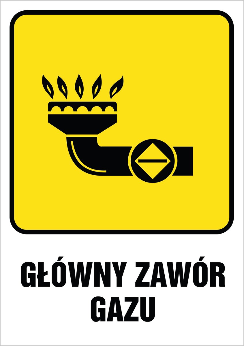 Naklejka pozioma: Główny zawór gazu 30x42cm