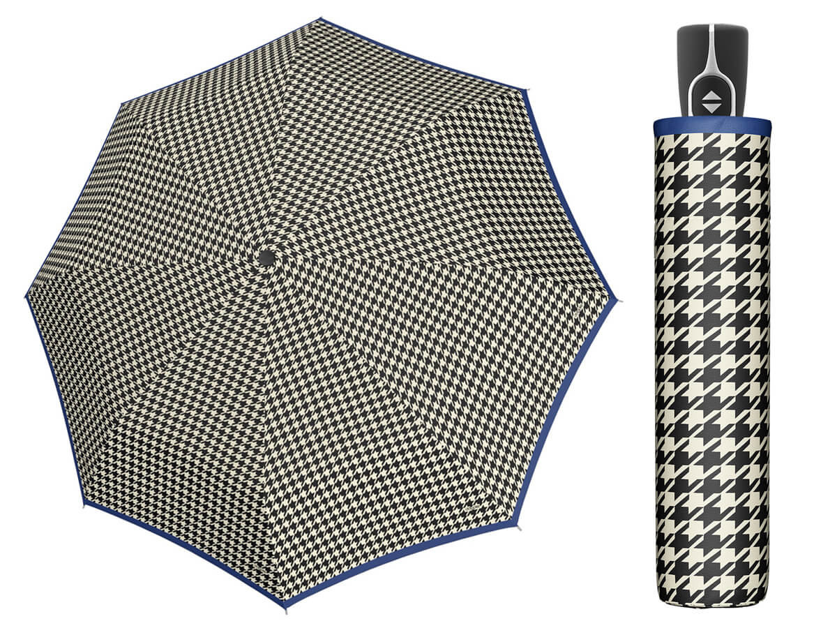 Wytrzymała Automatyczna Parasolka Doppler, Pepitka Z Niebieską Lamówką