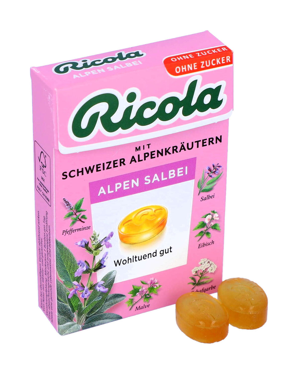 Ricola, cukierki ziołowe bez cukru, alpejska szałwia, 50g