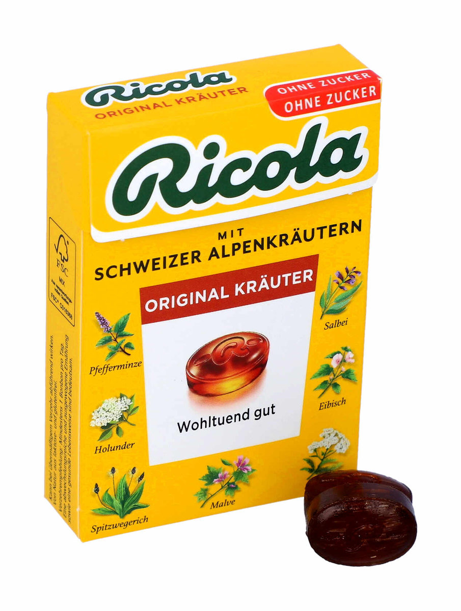 Ricola, cukierki ziołowe bez cukru, na kaszel, 50g