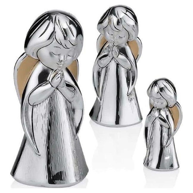 Figurka aniołka na prezent srebrna komunijna na chrzest dekoracyjna Rozmiar: H 15 cm SKU: VR 17886