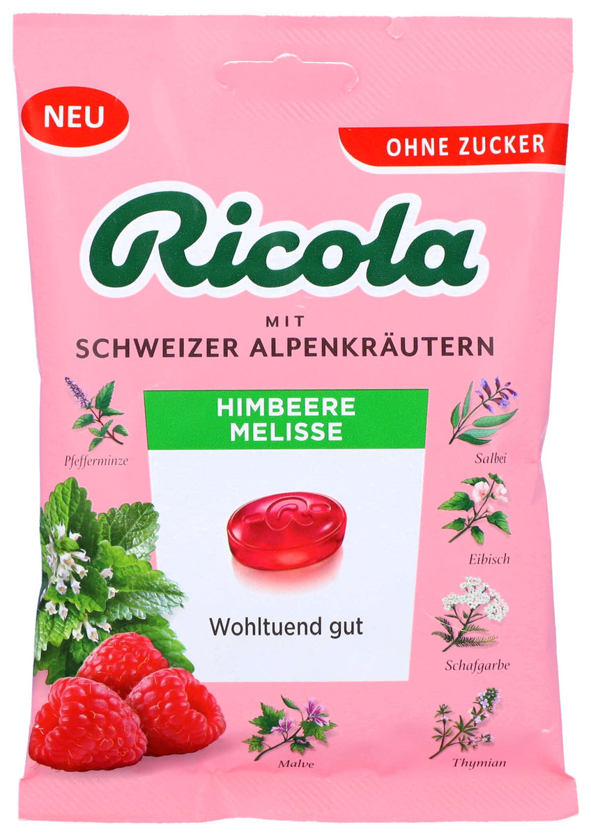 Ricola, cukierki ziołowe bez cukru, melisa malina, 50g