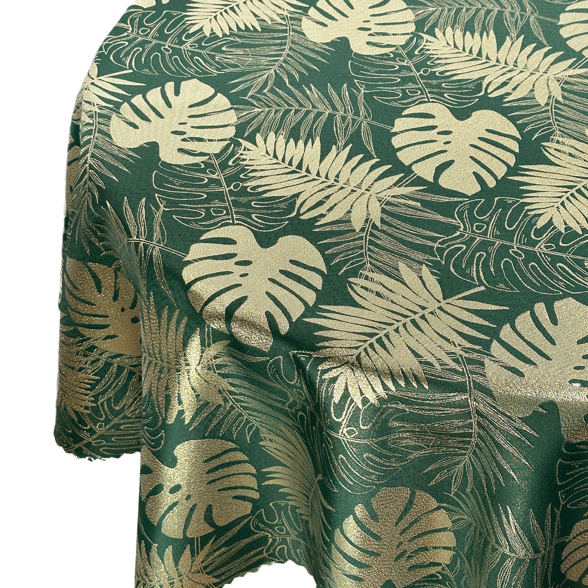 Dwustronny Obrus Plamoodporny Liście Monstera Zielony Złoty Z-2771 Okrągły-śr. 150 cm
