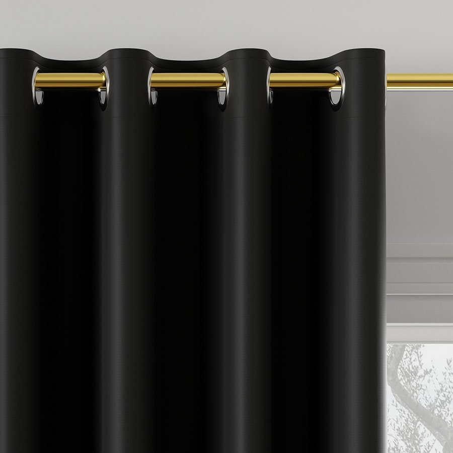 Gotowa zasłona blackout na przelotkach, 85% zaciemniająca, kolor czarny, rozmiar: 140x250 cm