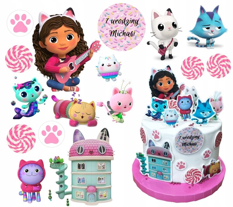 Wydruk na masie cukrowej WYDRUK NA TORT KOCI DOMEK GABI