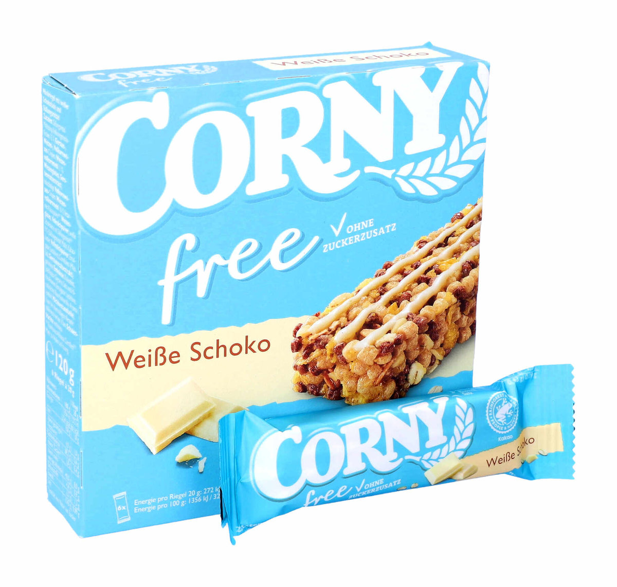 Corny, baton zbożowy bez cukru, biała czekolada, 6 sztuk