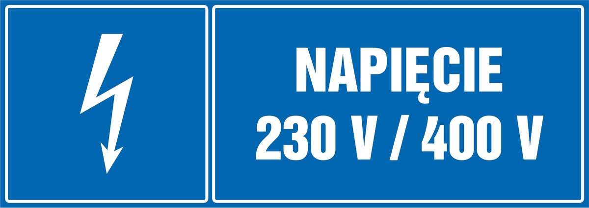 Tabliczka: Napięcie 230 V / 400 V 21x60cm PCV 3mm