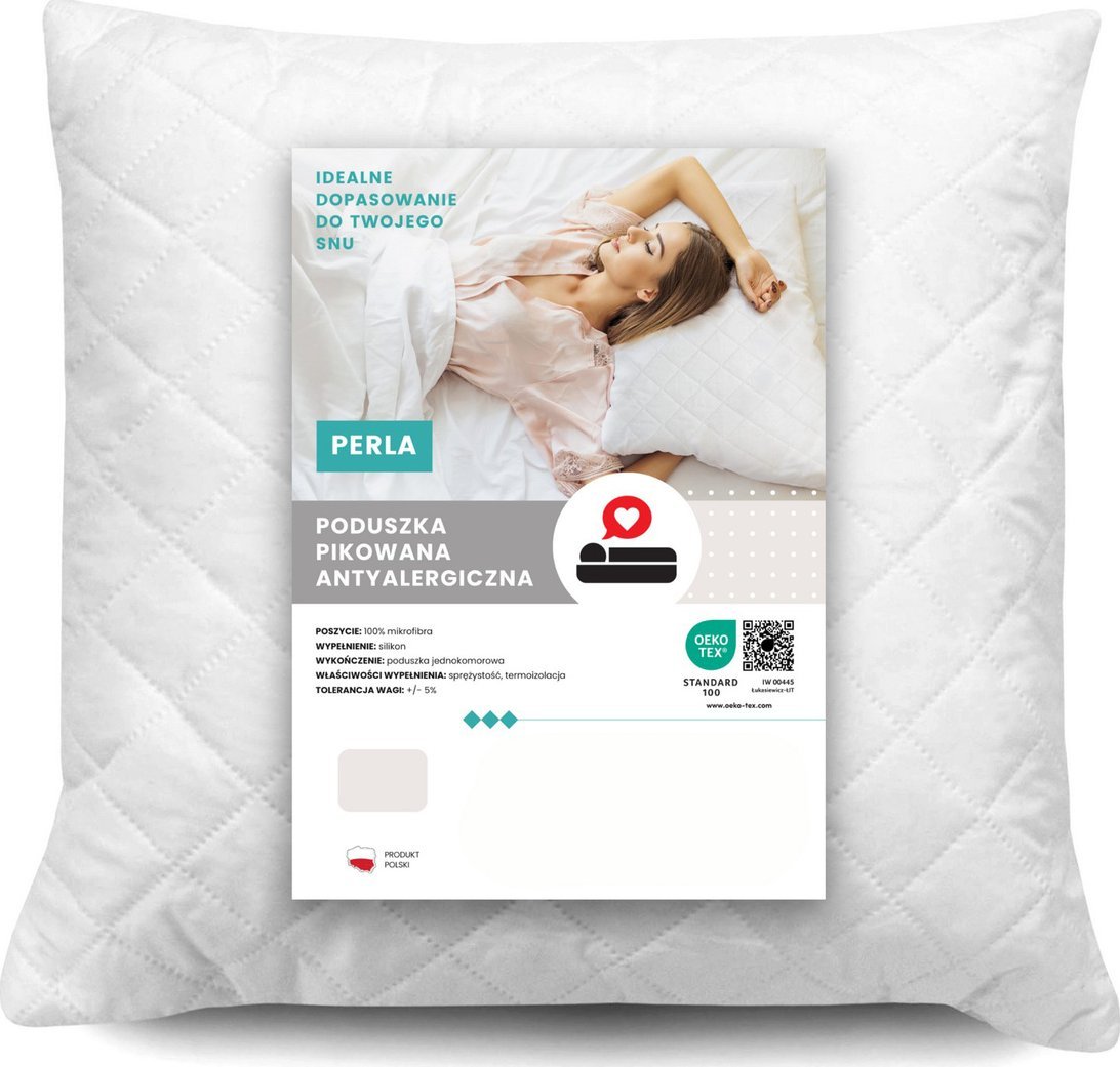 LOZKOHOLICY.PL Sp.z o.o. Sp. K. Poduszka 40 x 40 Silikon Mikrofibra Pikowana Perla