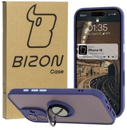 Bizon Etui z uchwytem na palec Case Hybrid Ring do iPhone 16, przydymione z granatową ramką