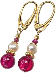 Perły Rubin Oryginalne Wyjątkowe Kolczyki Złote Srebro