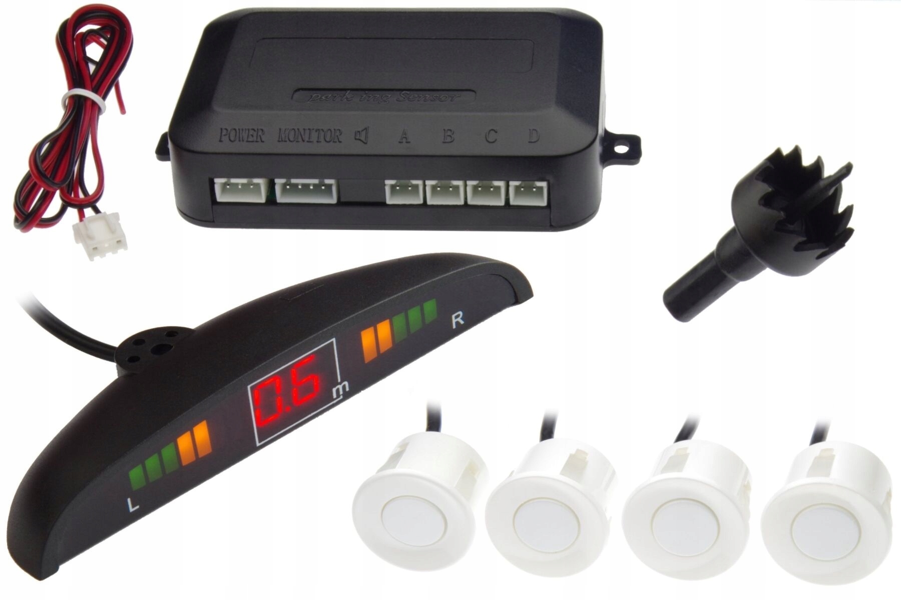 Białe czujniki parkowania 21,5mm/25mm z wyświetlaczem Led bu