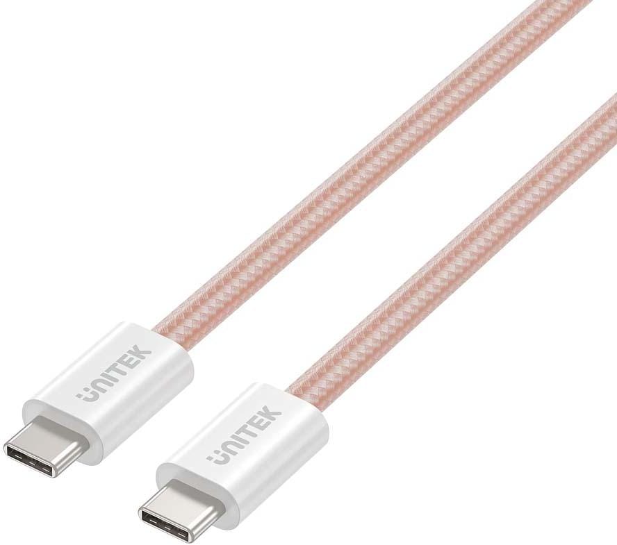 Unitek Kabel w oplocie zwijany magnetycznie USB C PD 100W różowy 1m