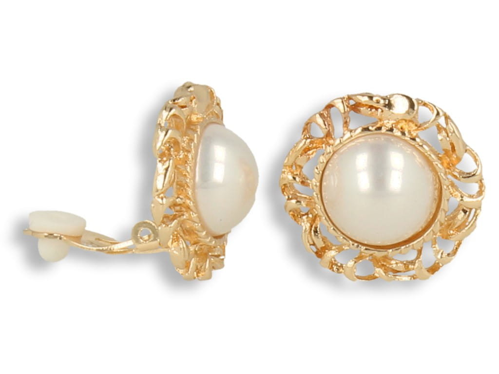 Klipsy do uszu złote z perełką i cyrkoniami