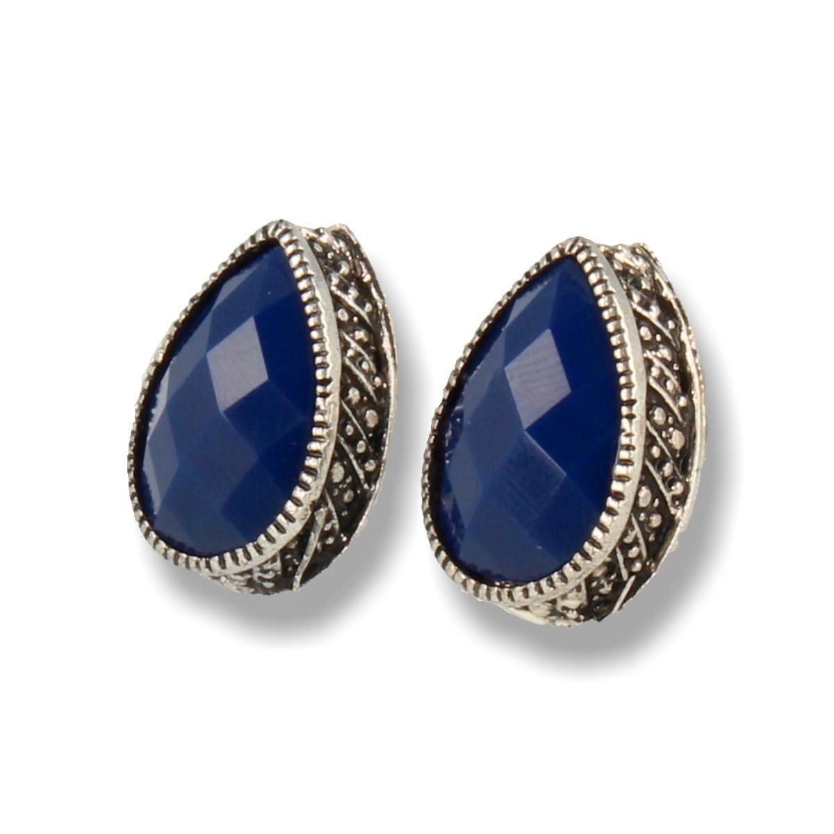 Klipsy do uszu srebrne w kształcie łezki z kamieniem granatowym