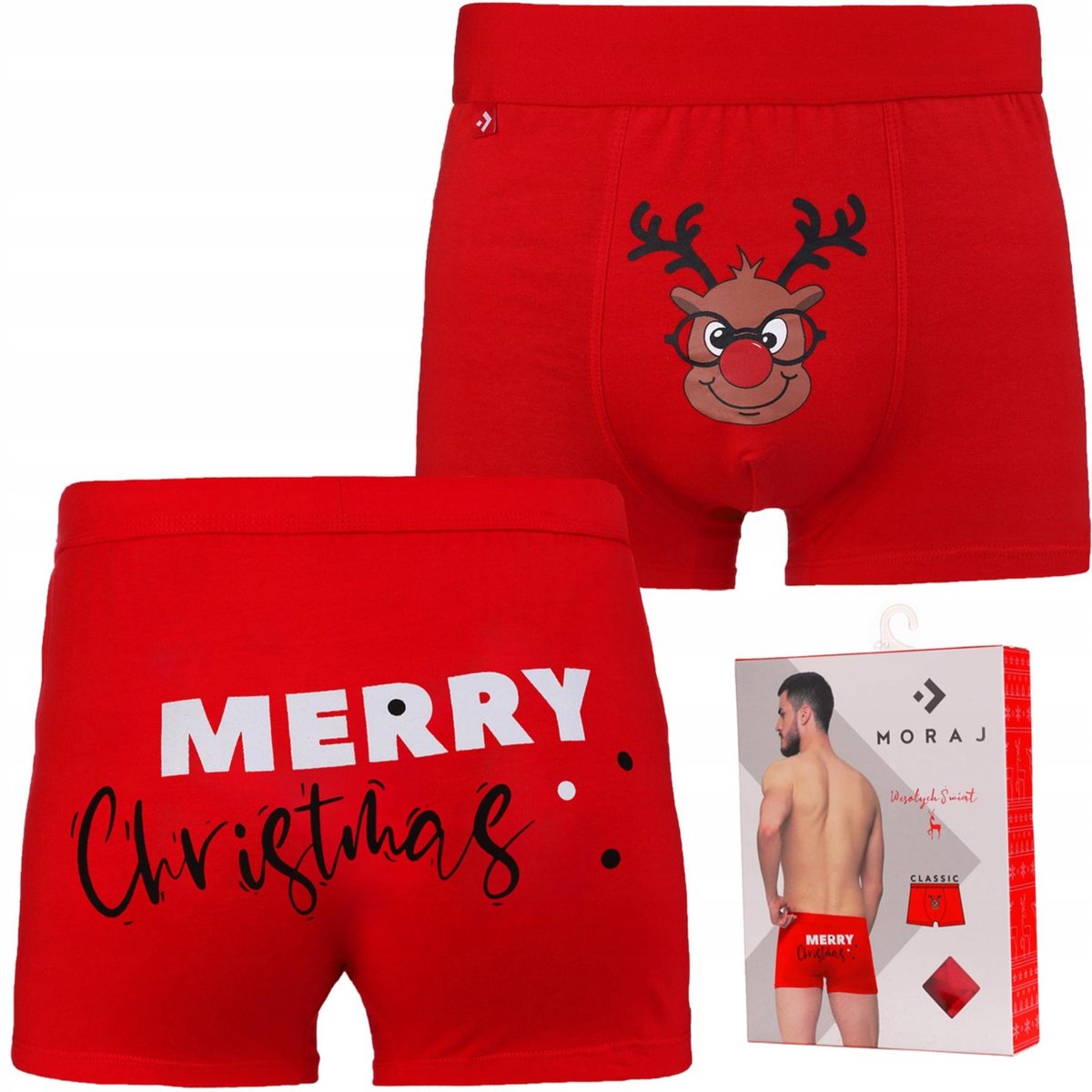 Bokserki ŚWIĄTECZNE MĘSKIE Merry Christmas Prezent Bawełna MORAJ 1szt. XL r. XL