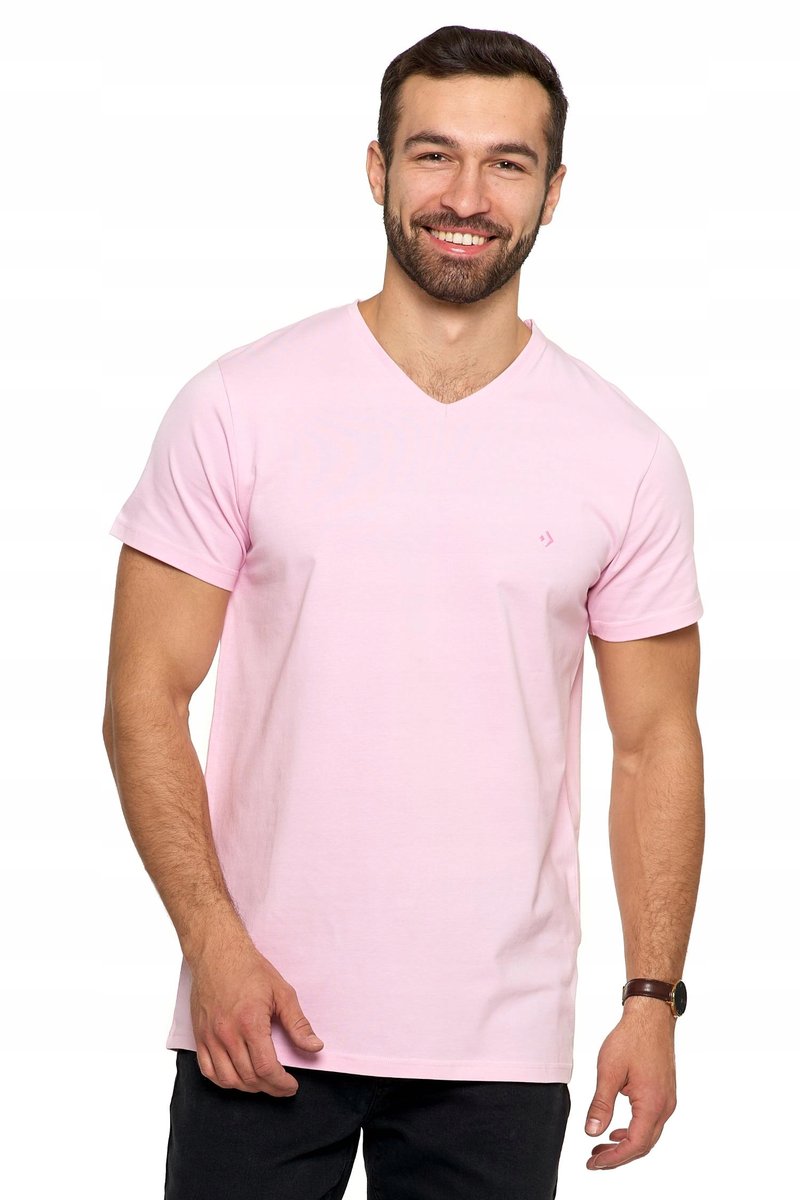 Różowa KOSZULKA MĘSKA T-shirt Serek Slim Fit Moraj r. S