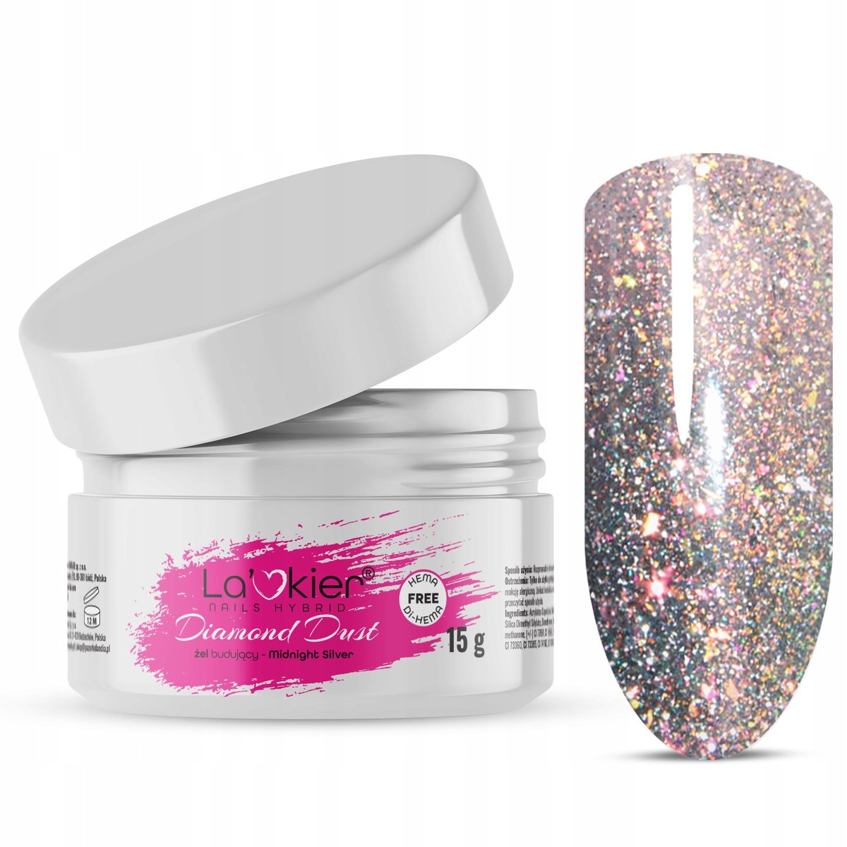 La'kier Żel Budujący Do Paznokci UV LED 15g Tixotropia DIAMOND DUST Silver