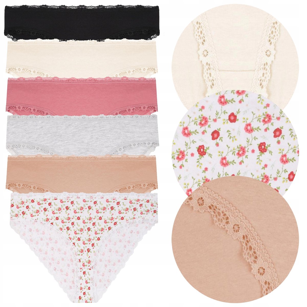 6x FIGI MAJTKI DAMSKIE Bawełniane Kobiece Zestaw 6 Pak Koronka MORAJ r. XL