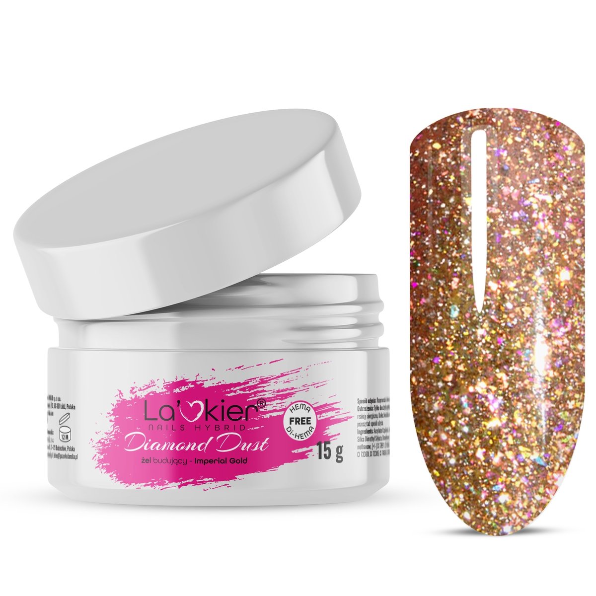La'kier Żel Budujący Do Paznokci UV LED 15g Tixotropia DIAMOND DUST GOLD