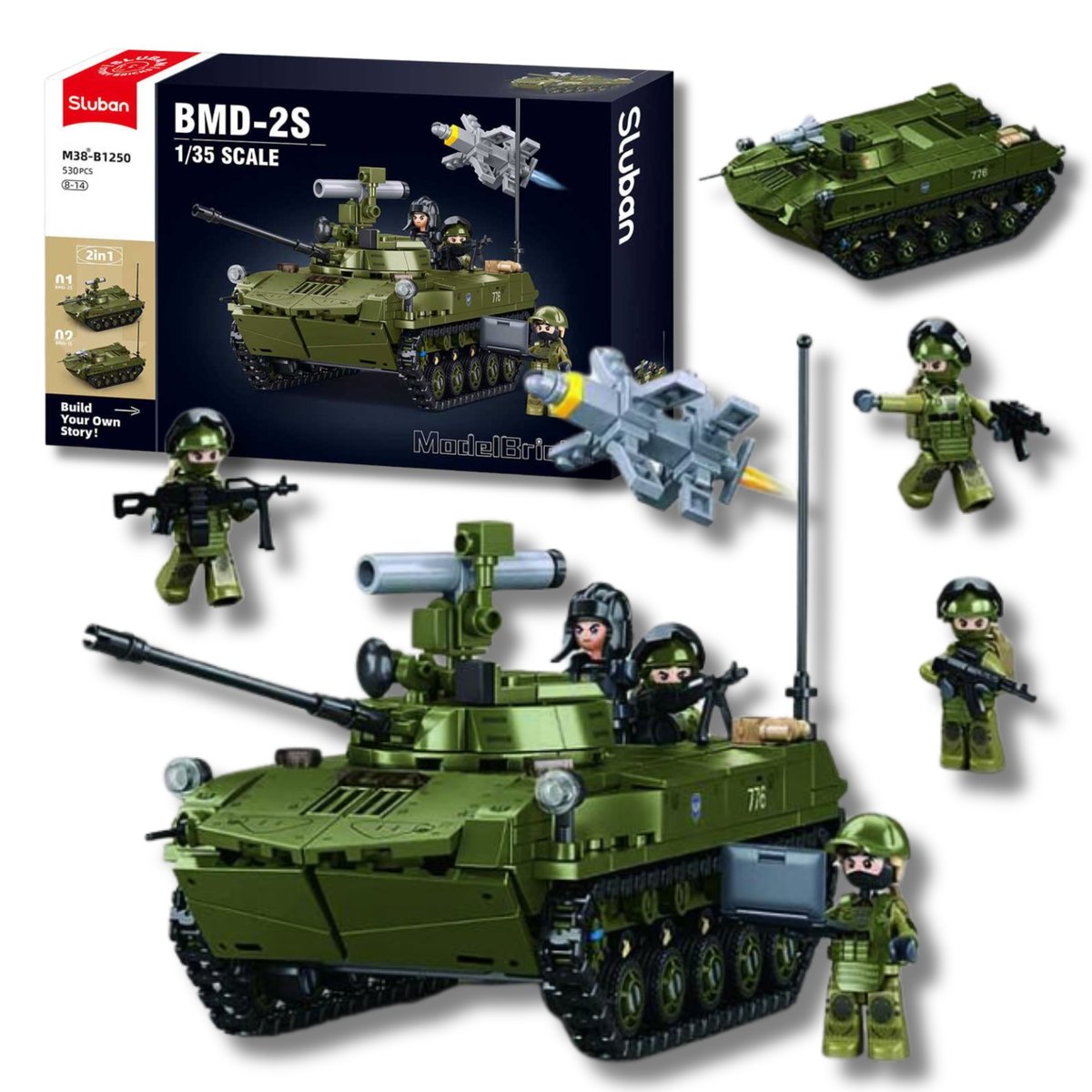 KLOCKI SLUBAN B1250 Czołg 2w1 BMD-2S BMD-1S 1:35 ModelBricks 530 el.