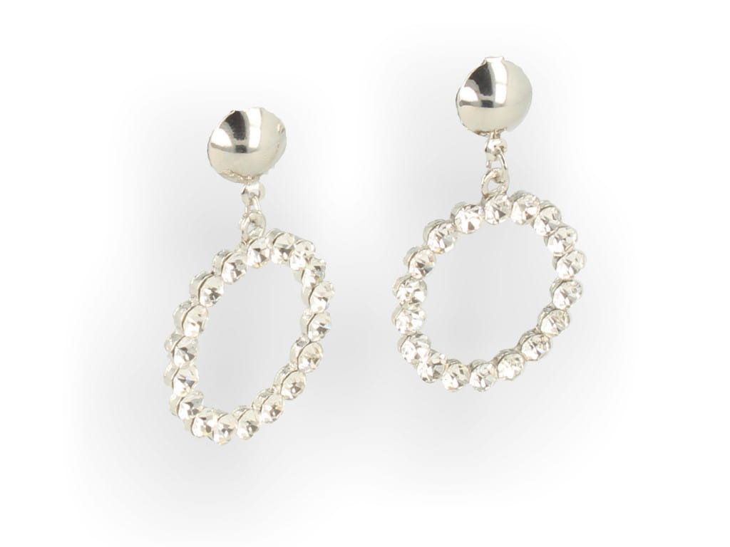 Klipsy do uszu koła kryształki wiszące srebrne
