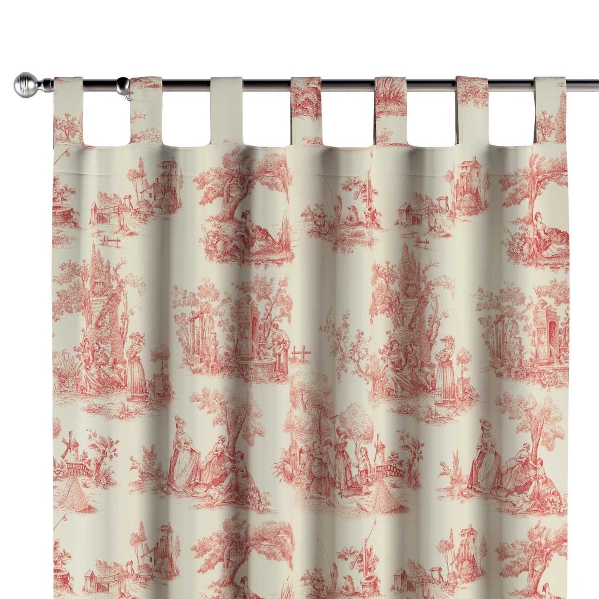 Zasłona na szelkach 1 szt., scenki rodzajowe w kolorze czerwonym na tle ecru, Avinon