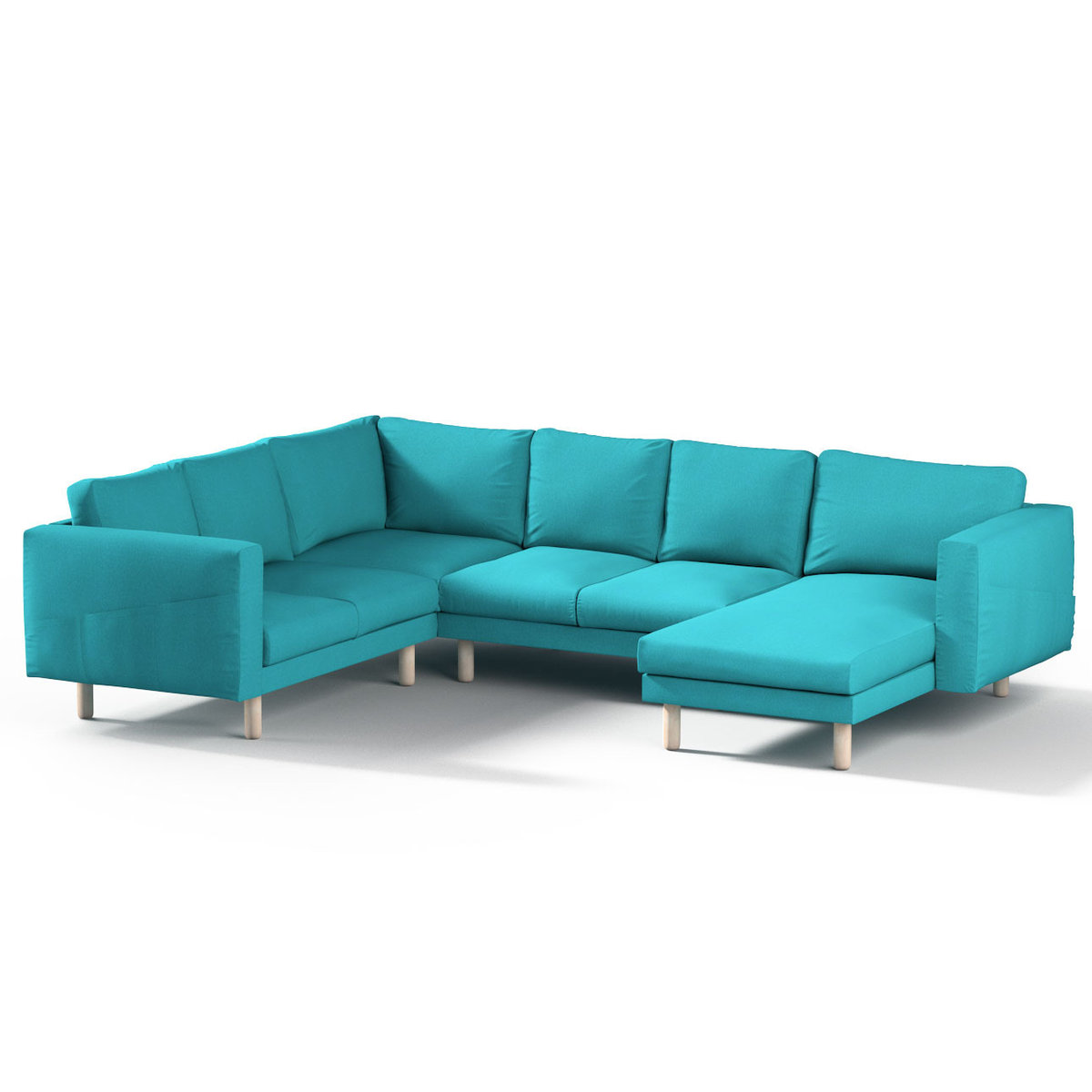 Pokrowiec na sofę narożną Norsborg 5-osobową z szezlongiem, turkusowy, 231/291 x 88/157 x 85 cm, Etna