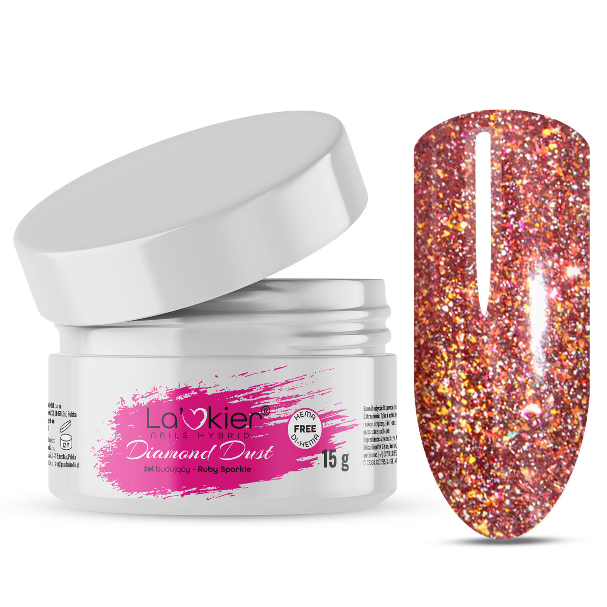 La'kier Żel Budujący Do Paznokci UV LED 15g Tixotropia DIAMOND DUST RUBY