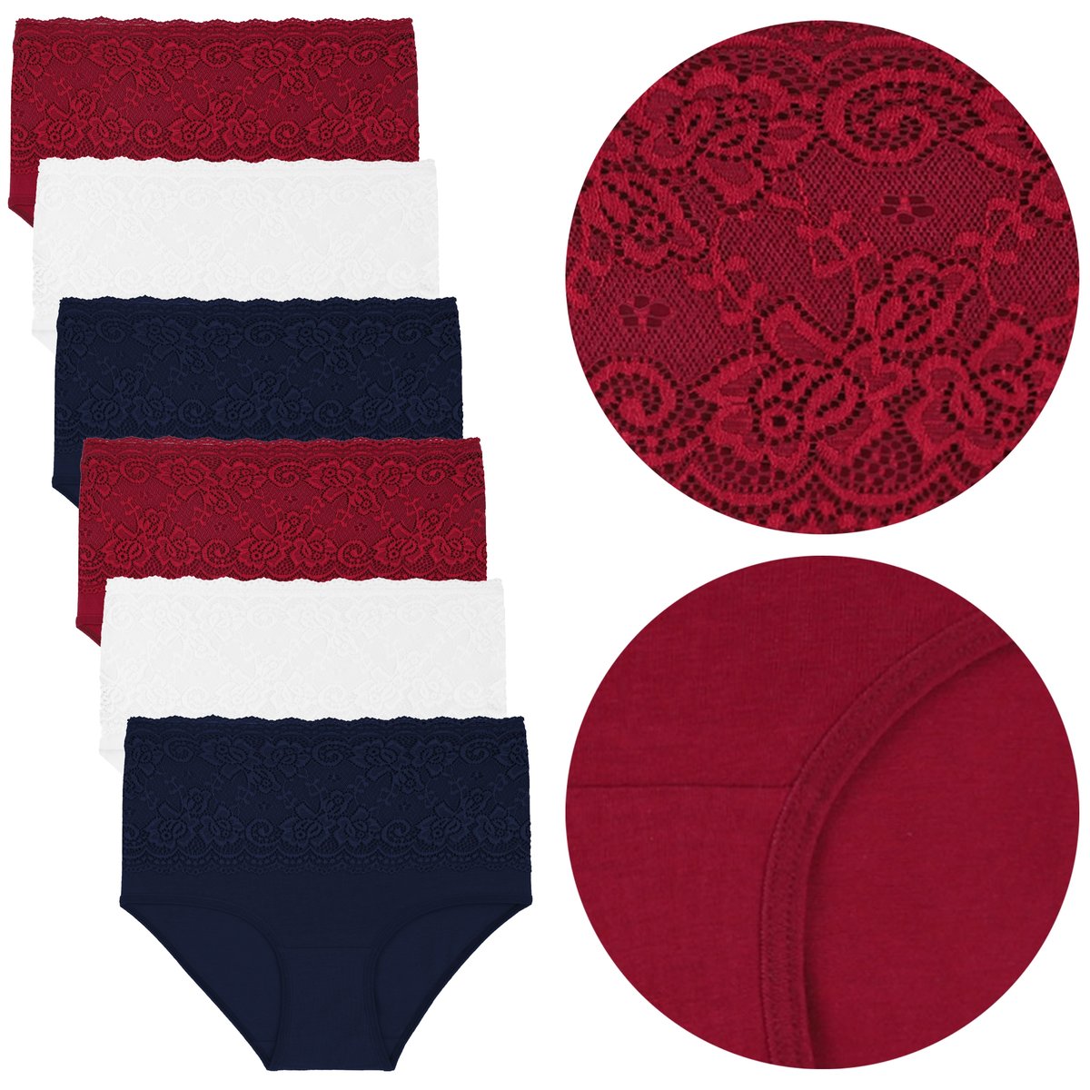 6x Koronkowe FIGI MAJTKI DAMSKIE Bawełniane z WYSOKIM STANEM MORAJ r. L