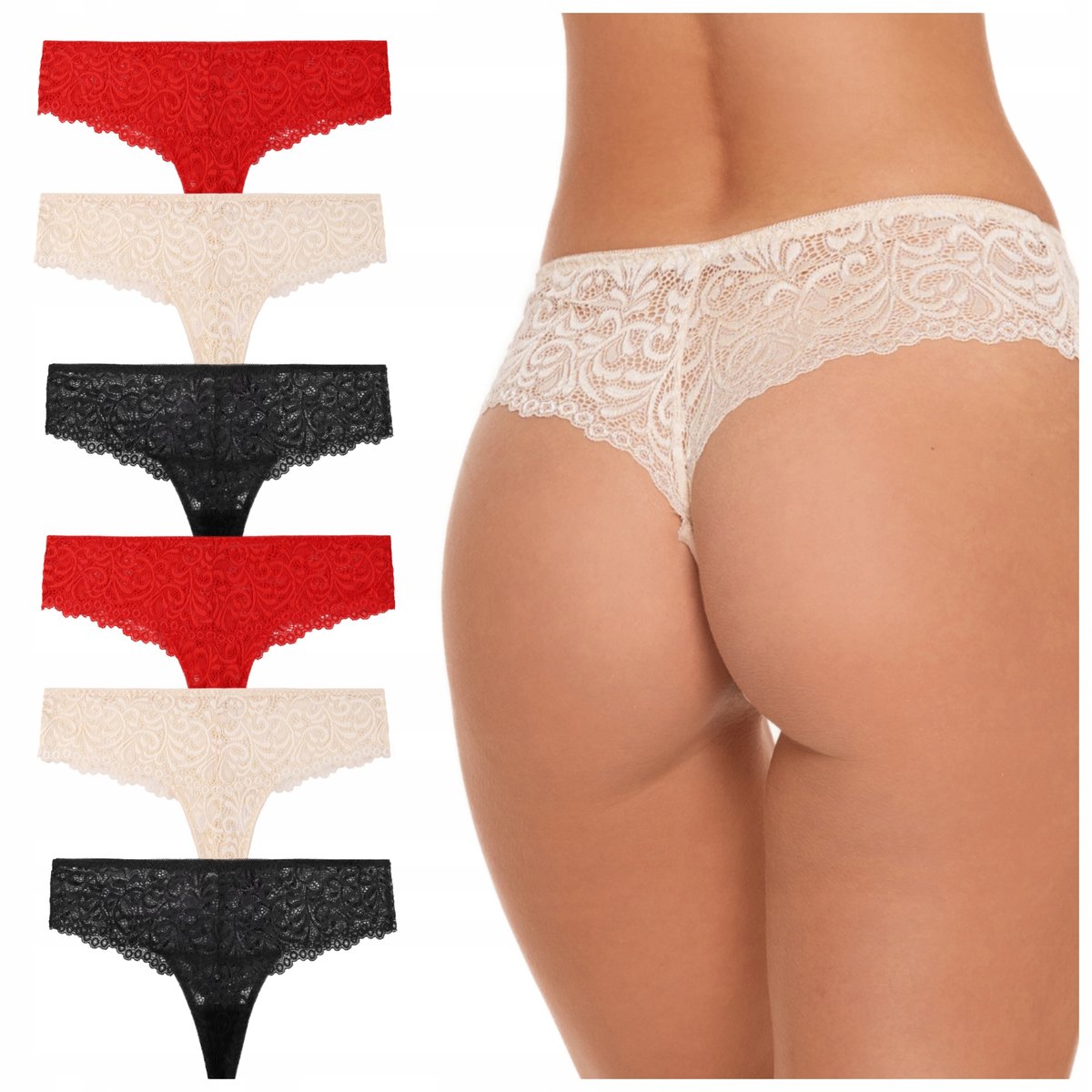 6x Seksowne Majtki DAMSKIE Kobiece Brazyliany z Koronką MORAJ r. XL