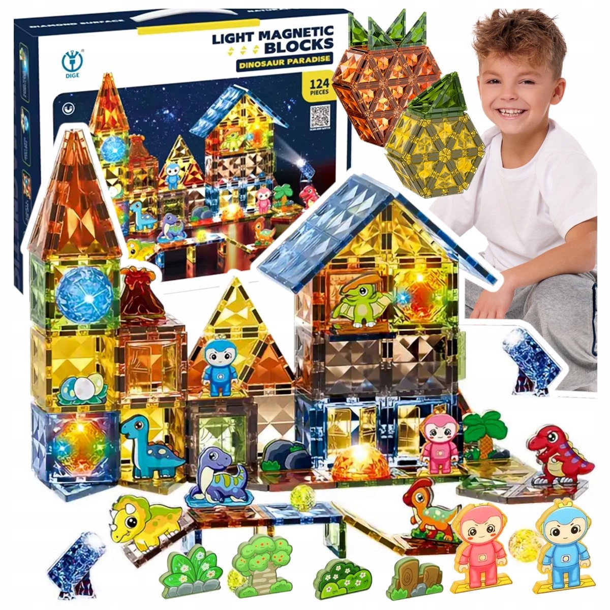 KLOCKI MAGNETYCZNE KONSTRUKCYJNE DLA DZIECI ŚWIECĄCE ZESTAW 126 ELEMENTÓW Z2094