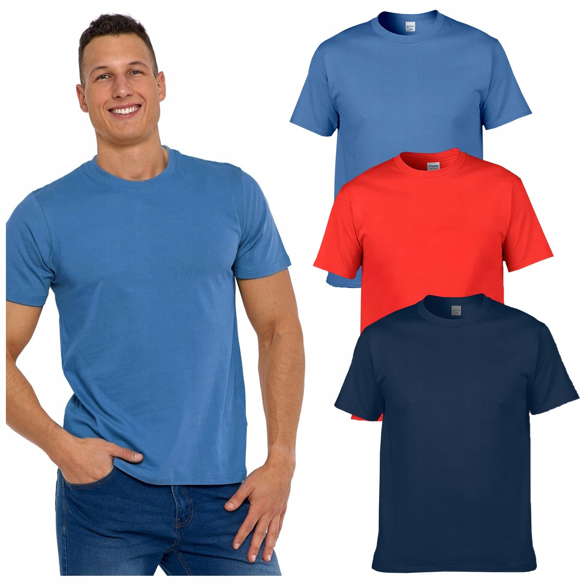 3x KOSZULKA MĘSKA T-shirt Bawełniane BASIC Gładkie MORAJ r. XL