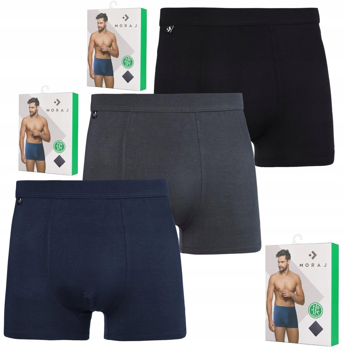 Bokserki Męskie Bambusowe Gładkie KLASYCZNE KOLOROWE MORAJ ZESTAW 3SZT - XL