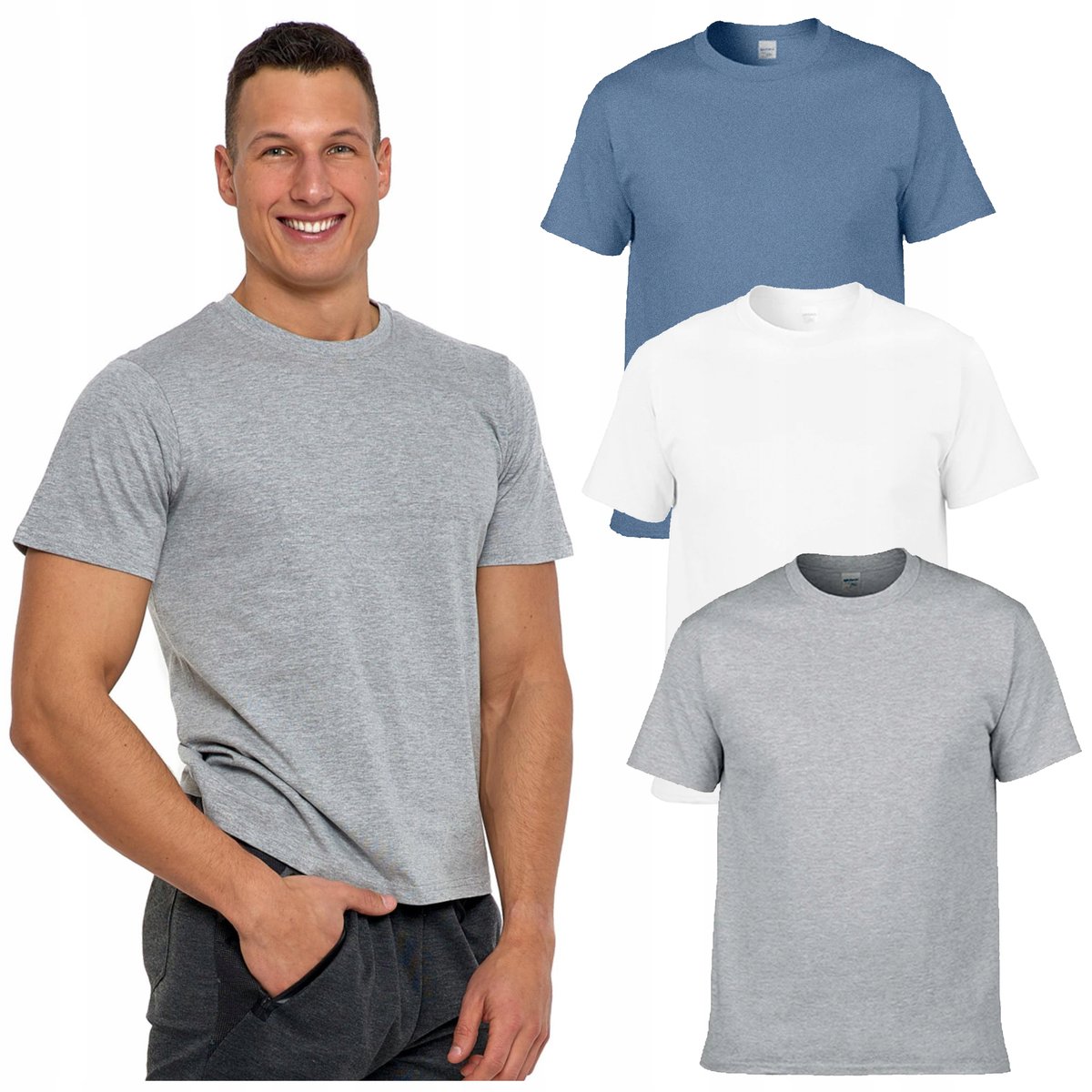 3x KOSZULKA MĘSKA T-shirt Bawełniane BASIC Gładkie MORAJ r. XL