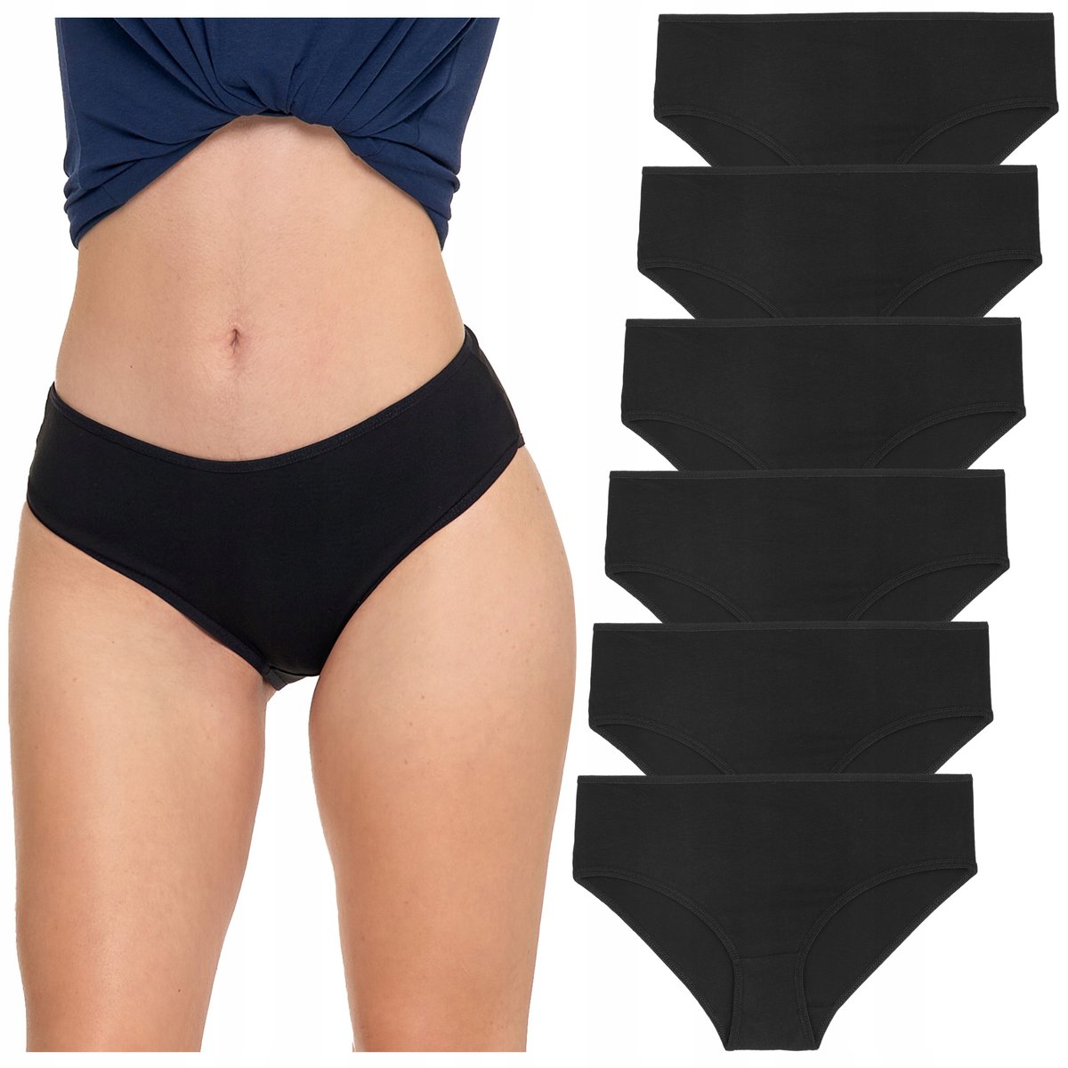 6x Klasyczne FIGI MAJTKI DAMSKIE Bawełniane z Czarne Kobiece r. XL
