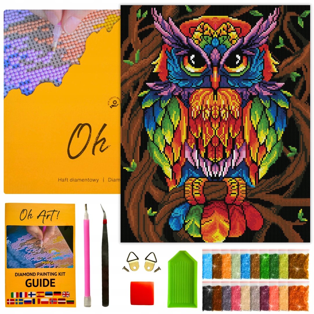 Haft Diamentowy Zestaw Diamond Painting Obraz Mozaika Duża Sowa 40 x 50 cm