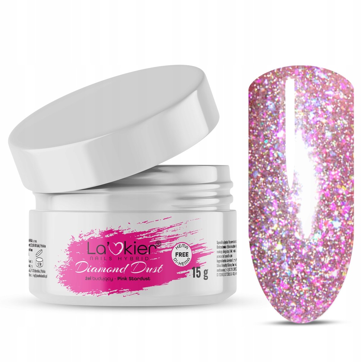 La'kier Żel Budujący Do Paznokci UV LED 15g Tixotropia DIAMOND DUST PINK