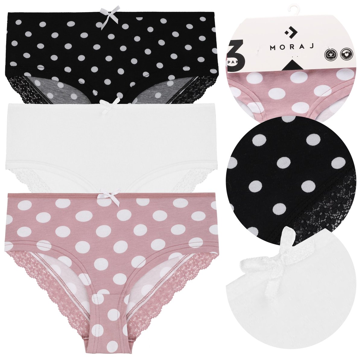 3x FIGI MAJTKI DAMSKIE Bawełniane Kobiece Zestaw 3 Pak Koronka MORAJ r. S
