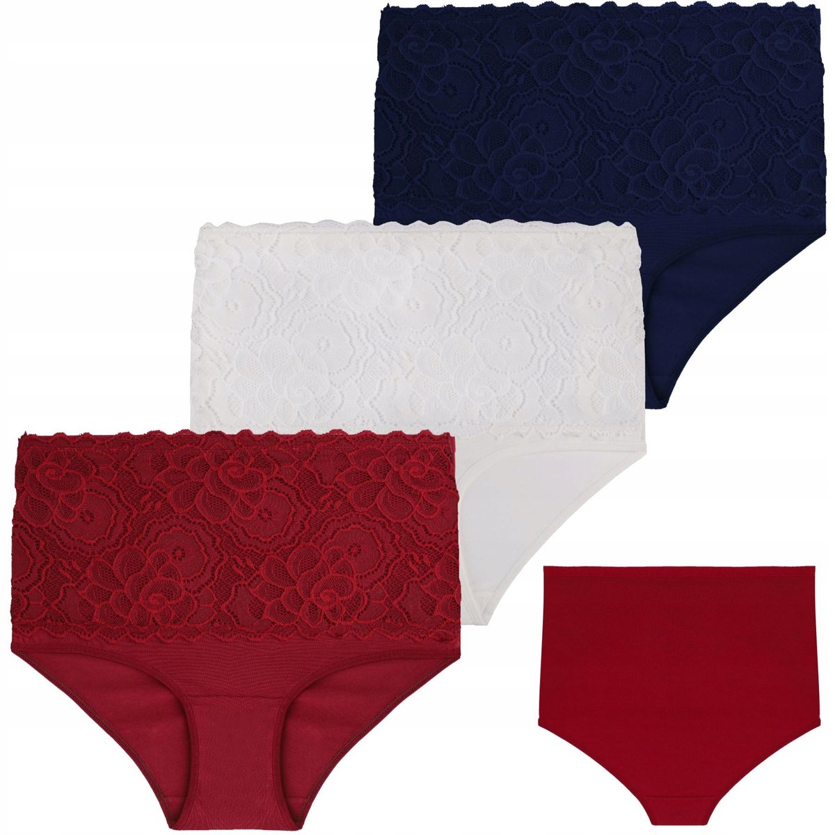 3x Koronkowe FIGI MAJTKI DAMSKIE Bawełniane z WYSOKIM STANEM MORAJ r. XL