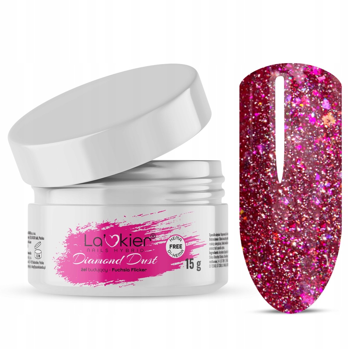 La'kier Żel Budujący Do Paznokci UV LED 15g Tixotropia DIAMOND DUST FUCHSIA