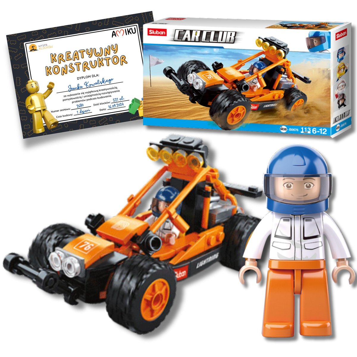 GOKART WYŚCIGÓWKA AUTO AUTKO WYŚCIGOWE KLOCKI SLUBAN CAR CLUB + DYPLOM